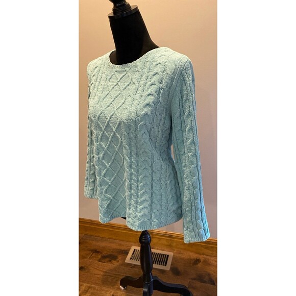 Croft & Barrow Sweater Crewneck Cable Knit Size Large Aqua  Green Super Soft! - Picture 4 of 10